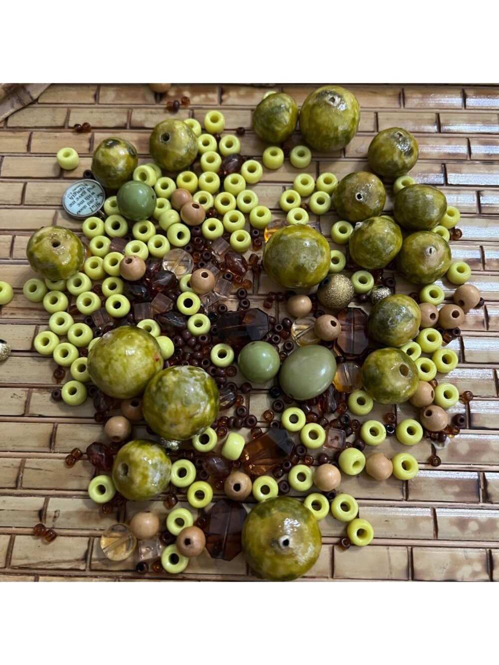 Mixed Assorted Craft Beads In Earthy Green & Brown Tones - Includes Round Oval &